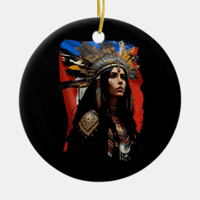 Indigene Taino Woman Puerto Rico Flag Karibik Keramik Ornament (Vorne)