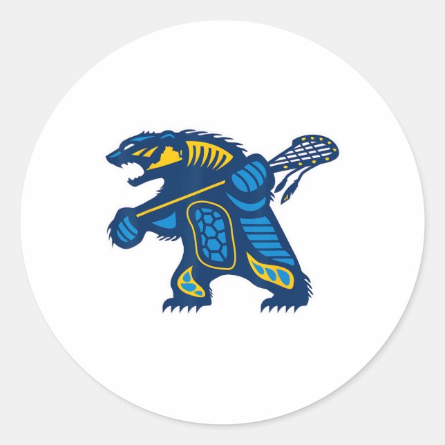 Indigener Lacrosse Bär Runder Aufkleber (Vorderseite)