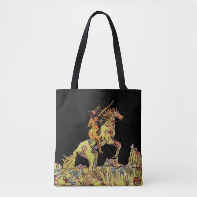 Indigenous Horse Native Indian Tote Bag Black (Vorderseite)