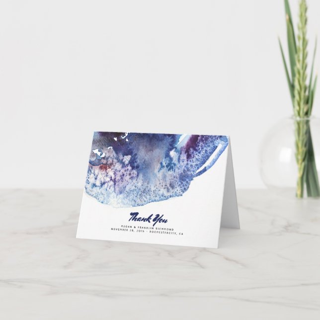 Indigo Agata Crystal Modern Watercolor Vielen Dank Dankeskarte (Vorderseite)