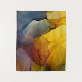 Indigo Amber Alcohol Ink Flow Abstract Wandteppich