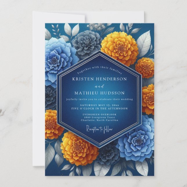 Indigo Amber Vibrant Wedding Einladung (Vorderseite)