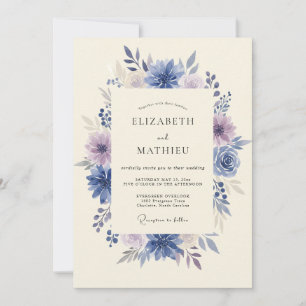 Indigo Amethyst Pfingstrosen-Hochzeit Einladung