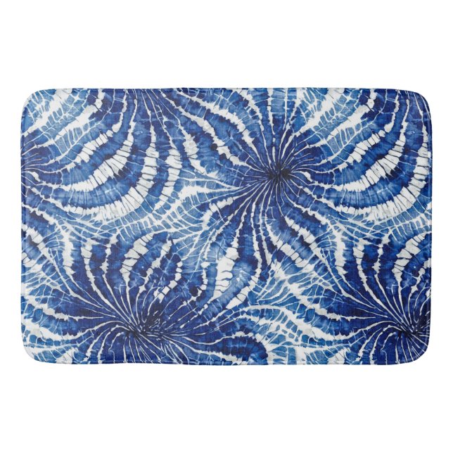 indigo and white abstract tie dye pattern badematte (Vorderseite)