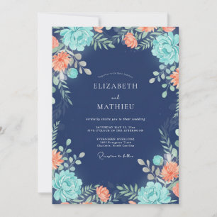 Indigo Aqua Petal Hochzeit Einladung