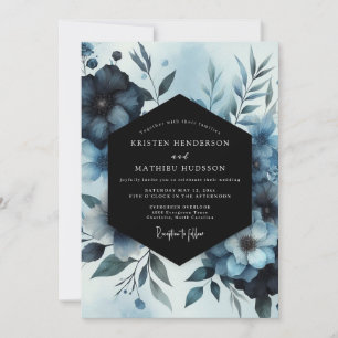Indigo-Aquarell-Blütenhochzeit Einladung