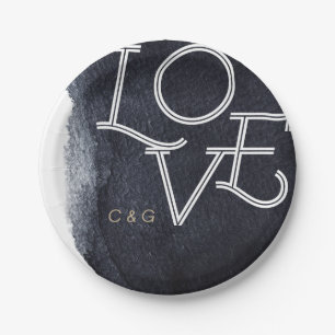 Indigo Aquarell Moderne Liebe Hochzeit Pappteller