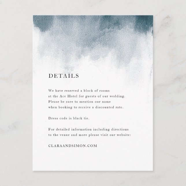 Indigo-Aquarell-Wäsche-Einzelkarten Begleitkarte (Vorderseite)