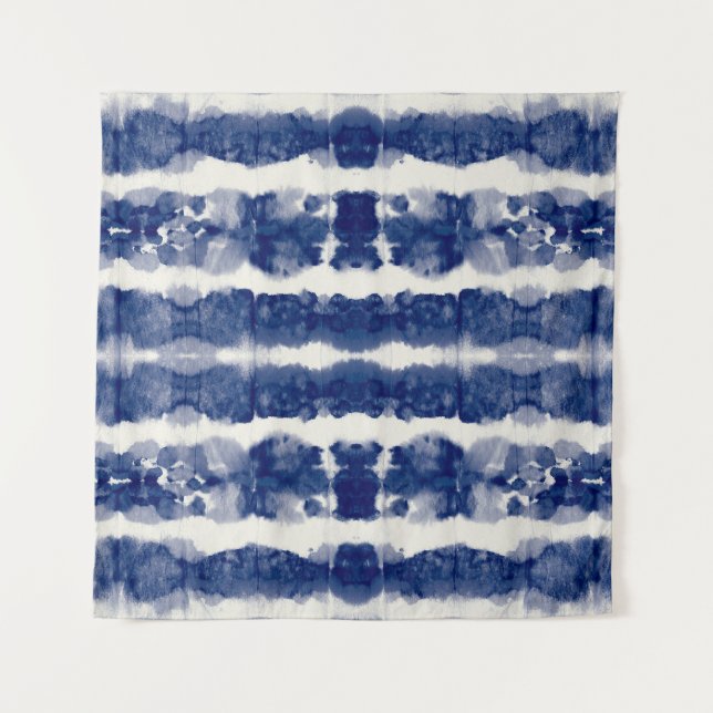 Indigo Art: Abstraktes Wasserfarbenkaos. Wandteppich (Vorderseite)