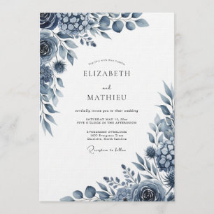 Indigo Artistic Flourish Hochzeit Einladung