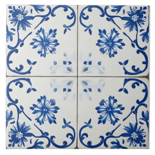Indigo Azulejo Blau Portugiesisch Lissabon Botanis Fliese