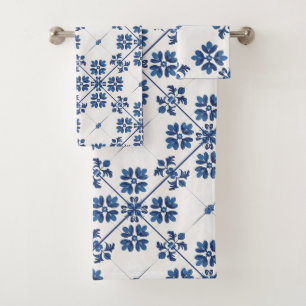 Indigo Azulejo Blau Portugiesisch Lissabon Dekorat Badhandtuch Set