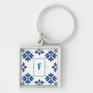 Indigo Azulejo Blau Portugiesisch Lissabon Dekorat Schlüsselanhänger