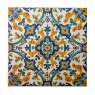 Indigo Azulejo Blau und gelb Portugiesisch Fliese