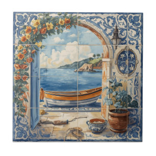 Indigo Azulejo Blau und gelb Portugiesisch  Fliese