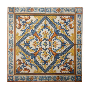 Indigo Azulejo Blau und Gelb Portugiesisch  Fliese