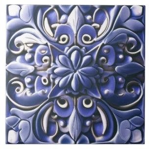 Indigo Azulejo Blaue Faux-Relief-Blumen Fliese