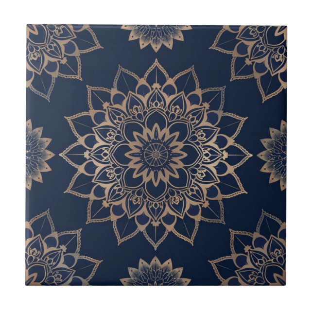 Indigo Azulejo Blue Portugia Mandala Decorative Fliese (Vorderseite)