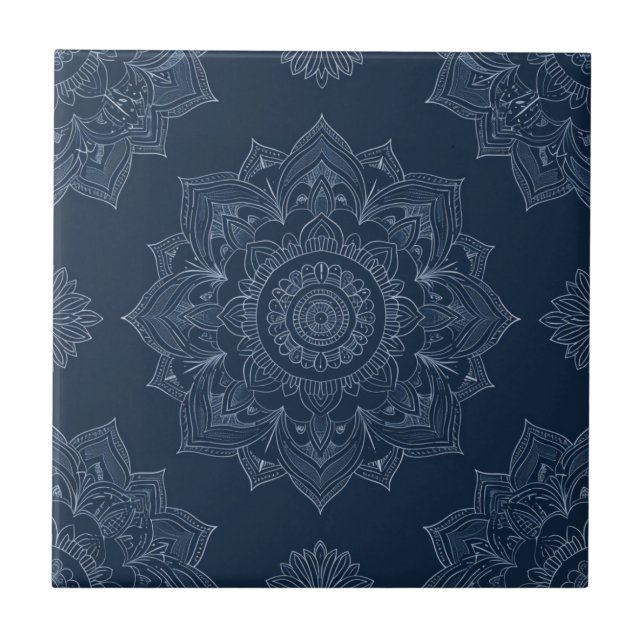 Indigo Azulejo Blue Portugia Mandala Decorative Fliese (Vorderseite)