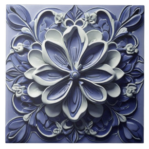 Indigo Azulejo Blue Portugiesische Imitate Relief  Fliese