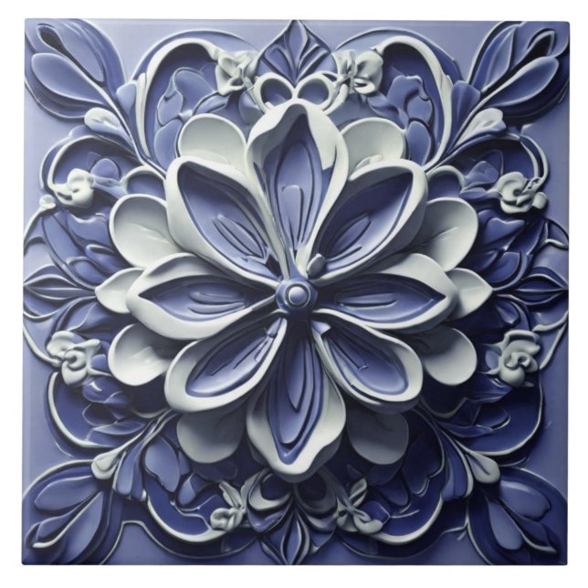 Indigo Azulejo Blue Portugiesische Imitate Relief  Fliese (Vorderseite)