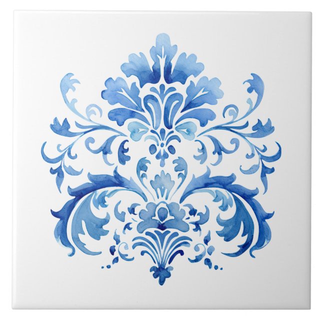 Indigo Azulejo Blue Portuguese Lisbon Botanical Fliese (Vorderseite)