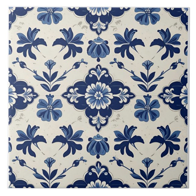 Indigo Azulejo Blue Portuguese Lisbon Botanical Fliese (Vorderseite)