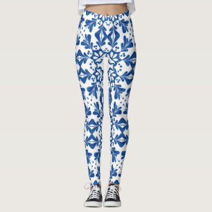 Indigo Azulejos Blau- und Weißmuster Fliesen Leggings