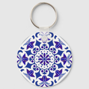 Indigo Azulejos Portugiesische Blau-Weiß-Fliesen Schlüsselanhänger