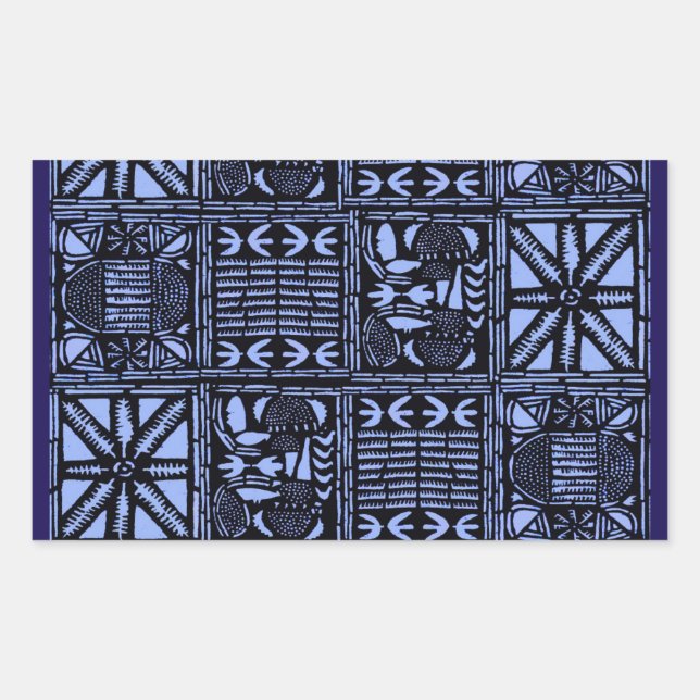 Indigo Batik Quilt - Blau Rechteckiger Aufkleber (Vorderseite)