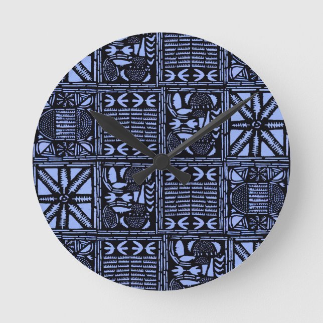 Indigo Batik Quilt - Blue Runde Wanduhr (Vorderseite)