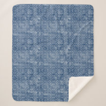 Indigo-Batik Sherpa Decke