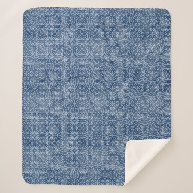 Indigo-Batik Sherpa Decke Sherpadecke (Vorderseite)