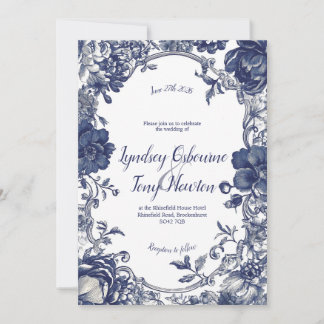 Indigo Belle Vintage Blaue Hochzeits-Einladung Einladung