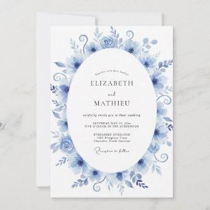 Indigo bemalte Weinlese-Hochzeit Einladung