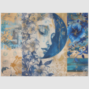 Indigo Blau abstrakte Kunst Collage Decoupage Seidenpapier
