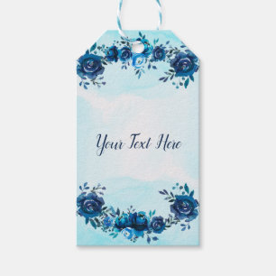 Indigo Blau Aquarell Blumen Florale Hochzeit Geschenkanhänger