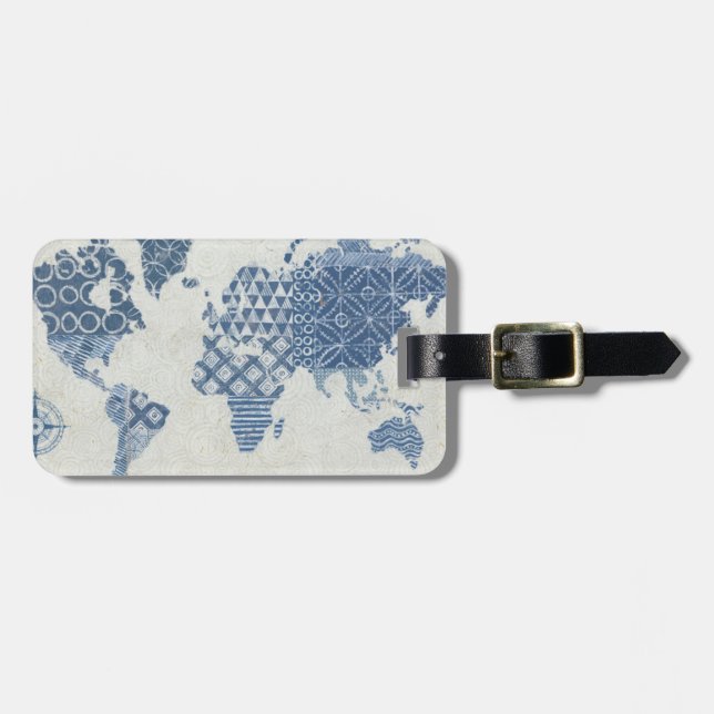 Indigo-Blau-Batik-Karte der Welt Gepäckanhänger (Vorderseite horizontal)
