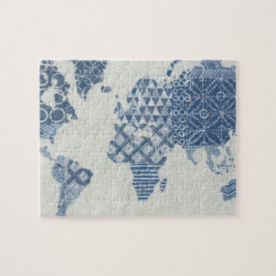 Indigo-Blau-Batik-Karte der Welt Puzzle