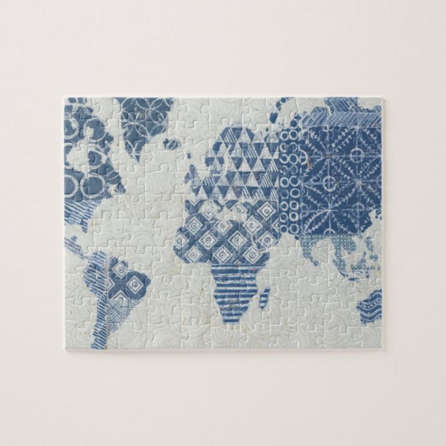 Indigo-Blau-Batik-Karte der Welt Puzzle (Horizontal)