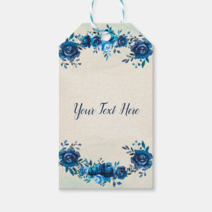 Indigo Blau & Beige Aquarell Blumen Hochzeit Geschenkanhänger