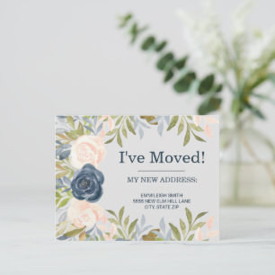 Indigo Blau Blush Pink Adressänderung Postkarte