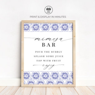 Indigo Blau Boho Mimose Bar Schild
