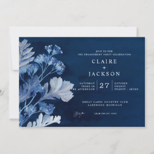 Indigo Blau Botanische Verlobungsfeier Einladung