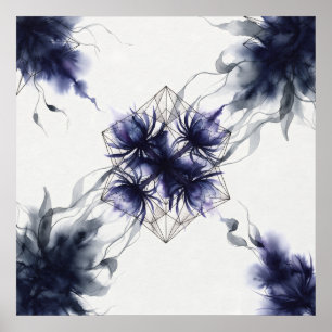 Indigo-Blau Distel Geometrischer Wasserfarbenposte Poster