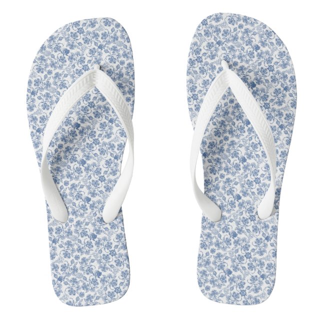 Indigo-Blau-ethnischer Blumendruck drehen Flip Flops (Fußbett)