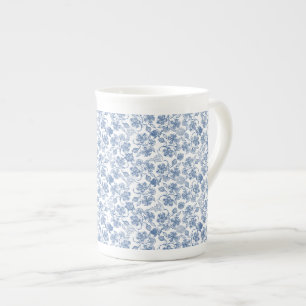 Indigo Blau Ethnischer Blumenprint Bone China Bech Prozellantasse