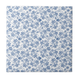 Indigo Blau Ethnischer Blumenprint Keramikfliese