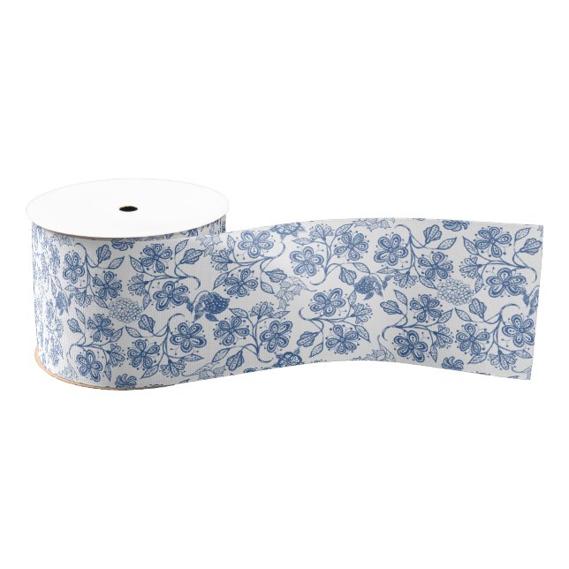Indigo-Blau-ethnisches Blumendruckgrosgrain-Band Ripsband (Spule)