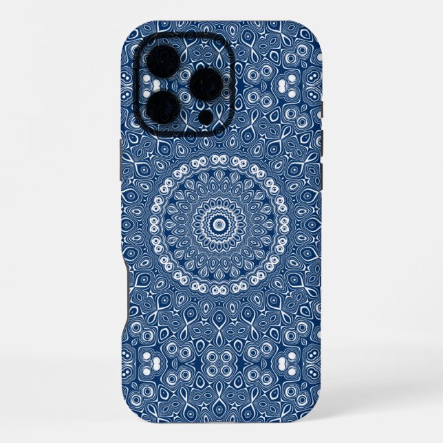 Indigo Blau Mandala Muster iPhone Hülle (Rückseite)